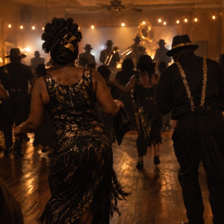Second line after-party crowd
